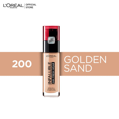 L'Oréal Paris Infallible 32H Fresh Wear Foundation, Full-coverage, Longwear, Weightless Smooth Finish, Water-proof and Transfer-proof, with Vitamin C 30ml