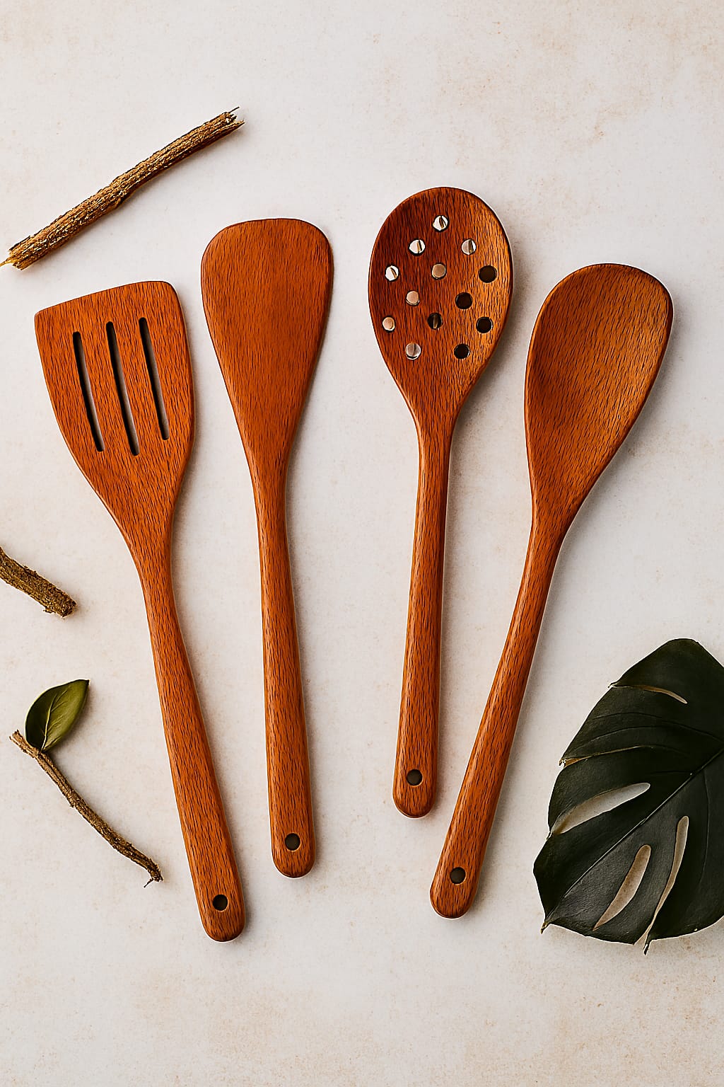 Pack Of 4 - Wooden Spoon Set - Light Brown Kitchen Tools &amp; Gadgets | Kitchen Essentials for Daily Meal Preparation, Suitable for All Types of Cooks from Beginners to Experts.