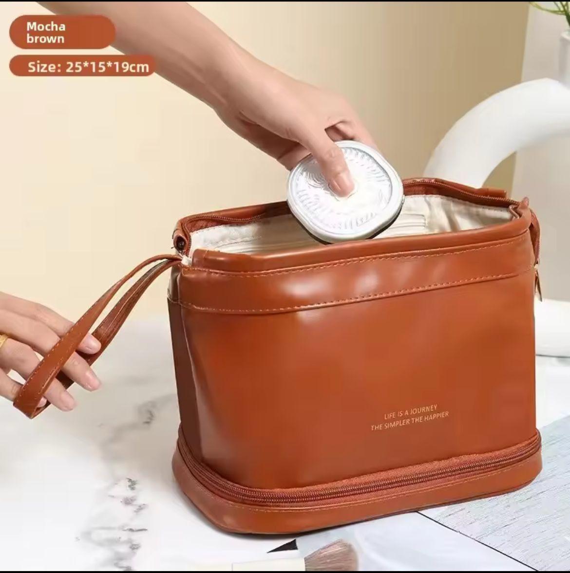 Premium Vegan Leather Travel Toiletry Bag with Dual Compartments and Uplifting Slogan