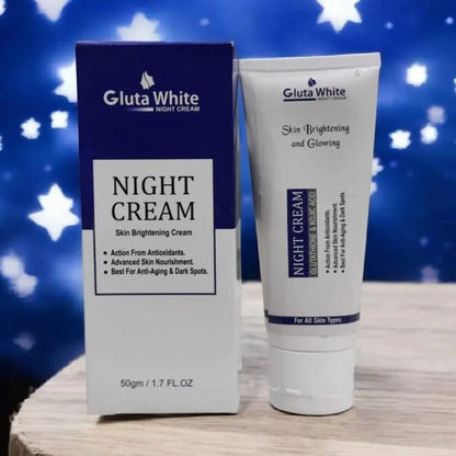Gluta White Advanced Skin Brightening Night Cream – Powerful Glutathione & Kojic Acid Formula for Dark Spots, Anti-Aging, and Radiant Skin (50g)