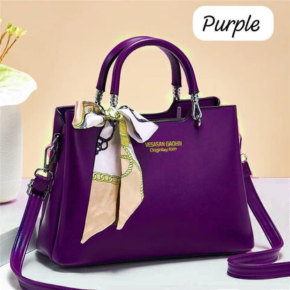 1Pc Vesasan Gaohn Faux Leather Handbag With Decorative Scarf Elegant Design Premium Quality